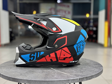 Шлем кроссовый HETOSHI XD1-3 цв. Черно-бело-красно-голубой F 7  р. L 